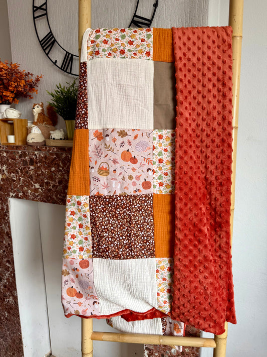 Plaid Patchwork automnal - coton, double gaze et minky
